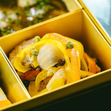 金華鯖のエスカベッシュ 山椒オイル